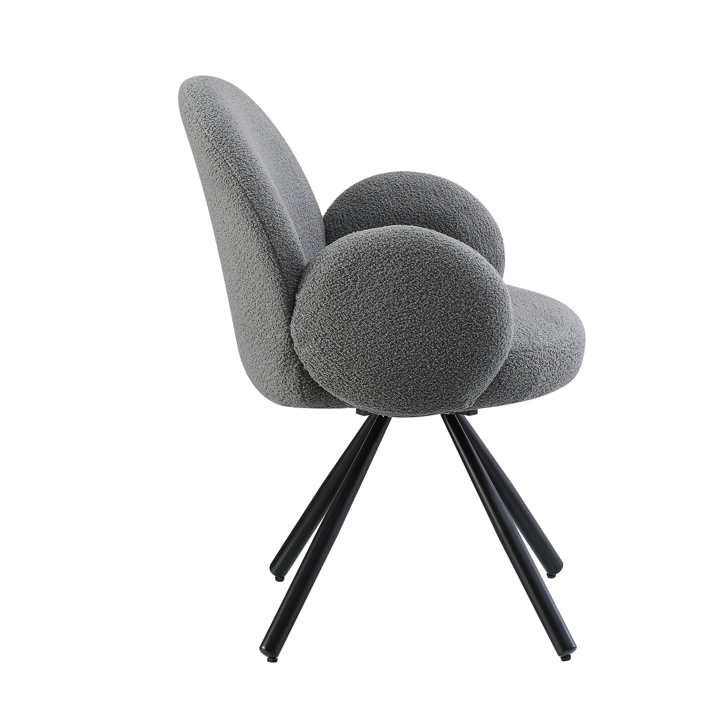 Lot de 2 chaises pivotantes recouvertes de tissu bouclé et pieds en métal, Crown, Gris, L63xP60xH86 cm