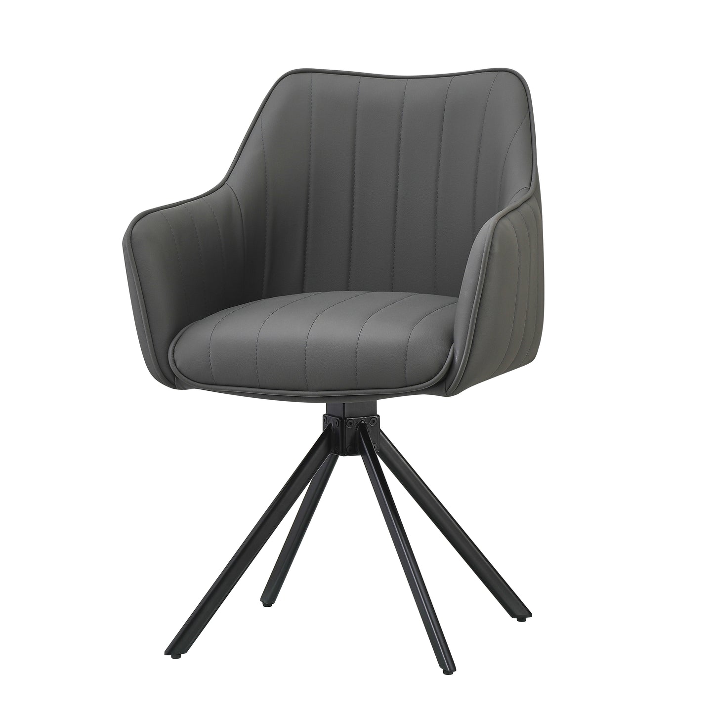 Lot de 2 chaises pivotantes recouvertes de cuir écologique et pieds en métal, Mirko, Gris/Noir, L48xL60xH86 cm