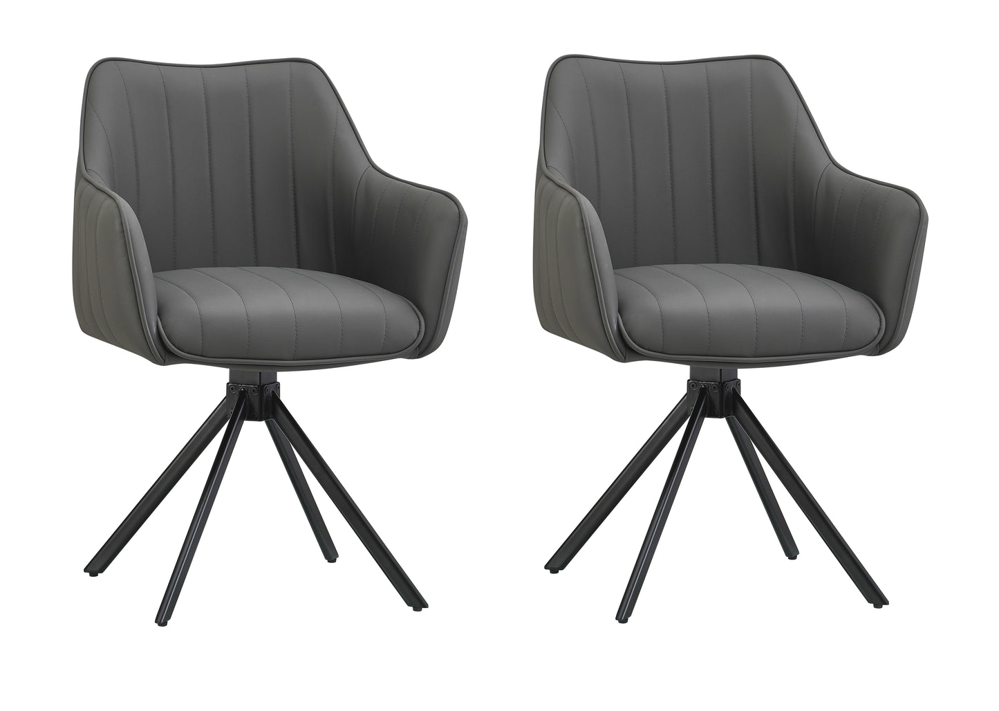 Lot de 2 chaises pivotantes recouvertes de cuir écologique et pieds en métal, Mirko, Gris/Noir, L48xL60xH86 cm