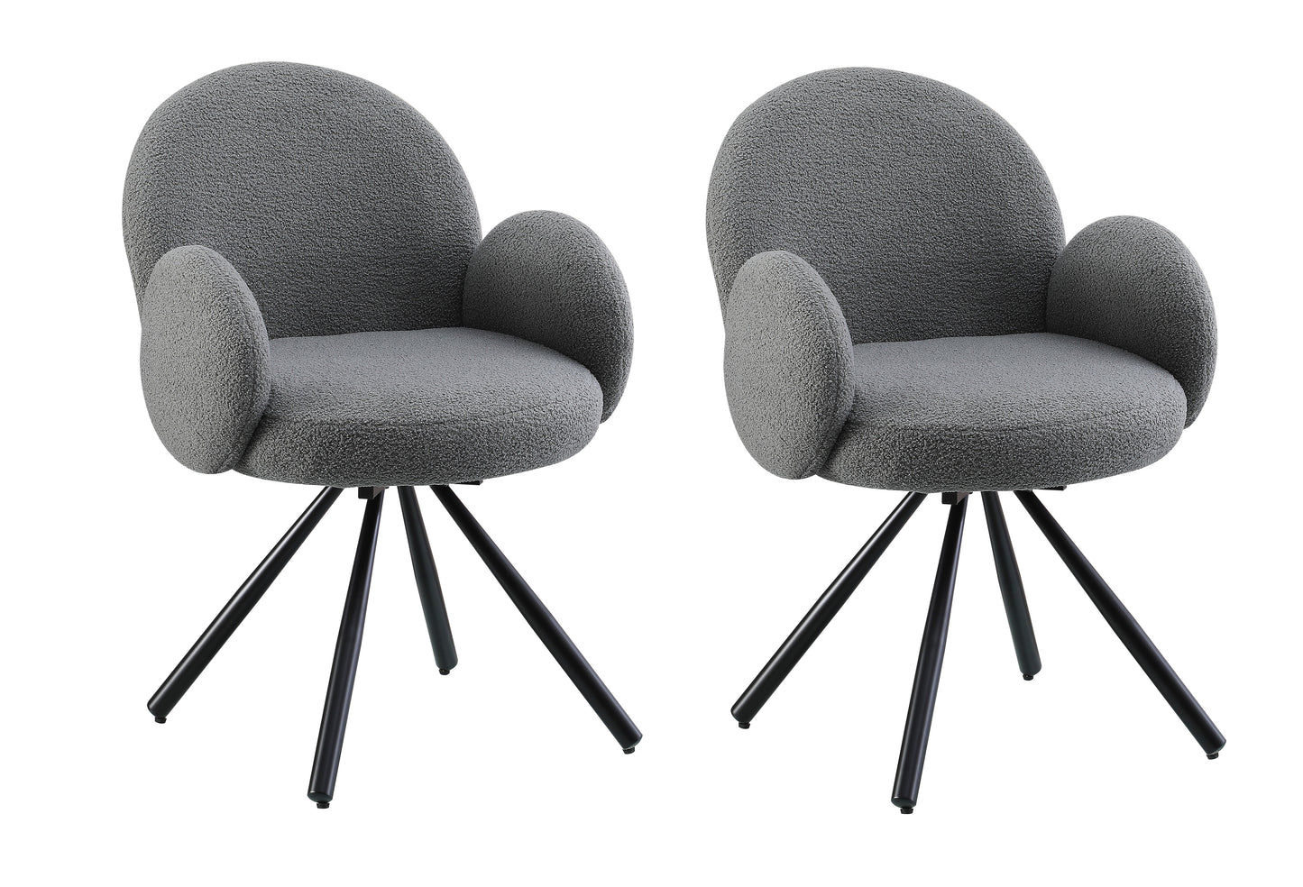 Lot de 2 chaises pivotantes recouvertes de tissu bouclé et pieds en métal, Crown, Gris, L63xP60xH86 cm