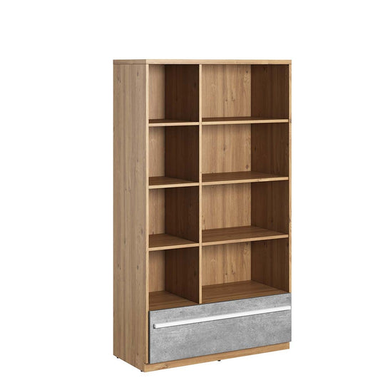 Bibliothèque en bois avec 1 tiroir, pour enfants et jeunes, Plano 03, Chêne / Gris, L90xW41xH161 cm