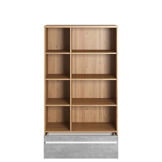 Bibliothèque en bois avec 1 tiroir, pour enfants et jeunes, Plano 03, Chêne / Gris, L90xW41xH161 cm