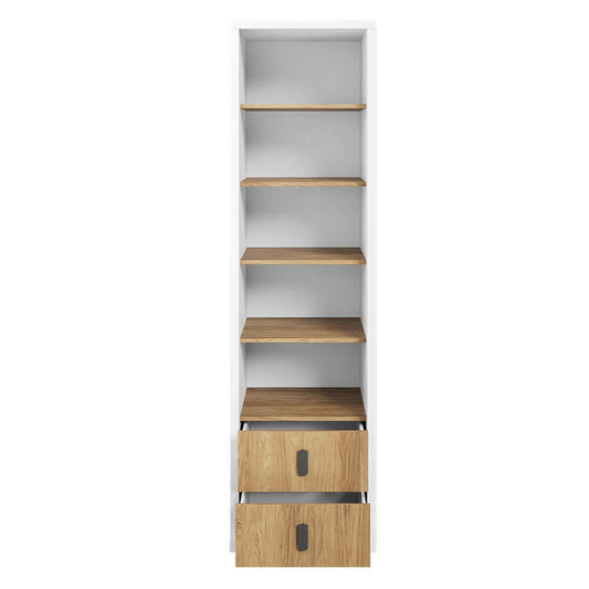 Bibliothèque en bois avec 2 tiroirs, pour enfants et jeunes, Simi 03, Naturel / Blanc, L55xW55xH200 cm