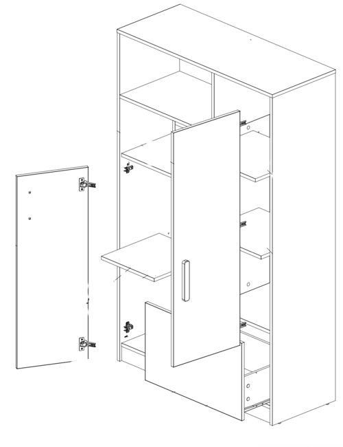 Bibliothèque en bois avec 2 portes et 1 tiroir, pour enfants et adolescents, Pok 05, Gris/Blanc/Graphite, L100xl40xH163 cm