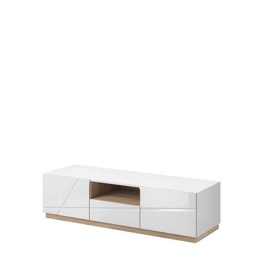 Ensemble de meubles de salon en bois et verre, 4 pièces, Futura, Blanc / Chêne Riviera