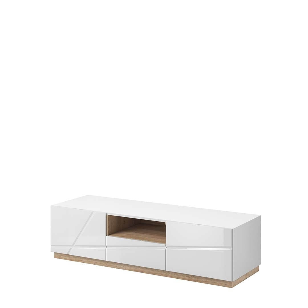 Ensemble de meubles de salon en bois et verre, 6 pièces, Futura, Blanc / Chêne Riviera