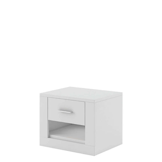 Table de chevet en bois clair avec 1 tiroir Arti 07, Blanc mat, L50xl42xH40 cm