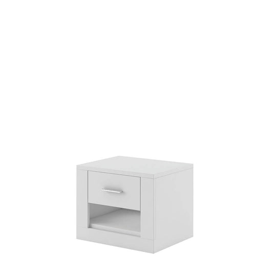 Table de chevet en bois clair avec 1 tiroir Idea 07, Blanc mat, L50xl42xH40 cm