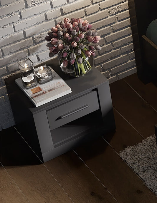 Table de chevet en bois clair avec 1 tiroir Idea 07, Noir mat, L50xl42xH40 cm