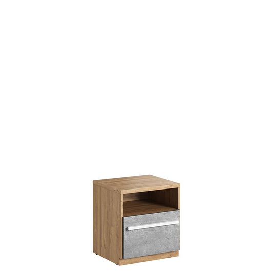 Table de chevet en bois clair, avec 1 tiroir, pour enfants et adolescents, Plano 09, Chêne / Gris, L45xl41xH50 cm