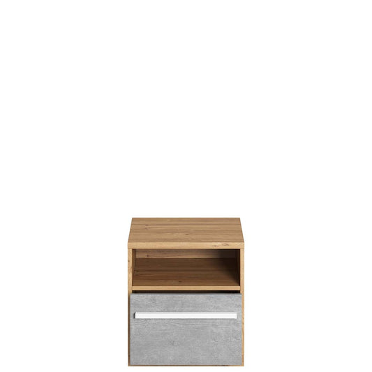 Table de chevet en bois clair, avec 1 tiroir, pour enfants et adolescents, Plano 09, Chêne / Gris, L45xl41xH50 cm