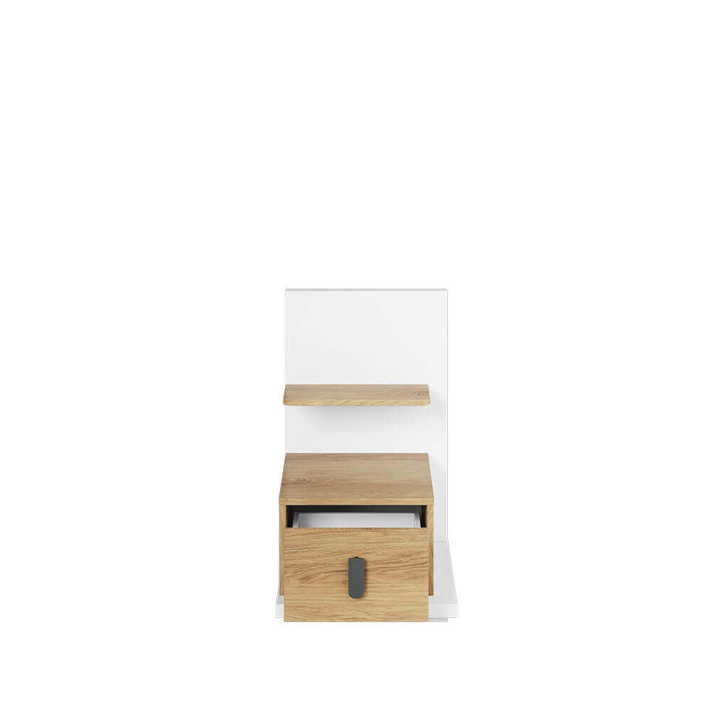 Table de chevet en bois clair avec 1 tiroir et 1 étagère, pour enfants et adolescents, Simi 08 Right, Naturel / Blanc, L43xW45xH70 cm