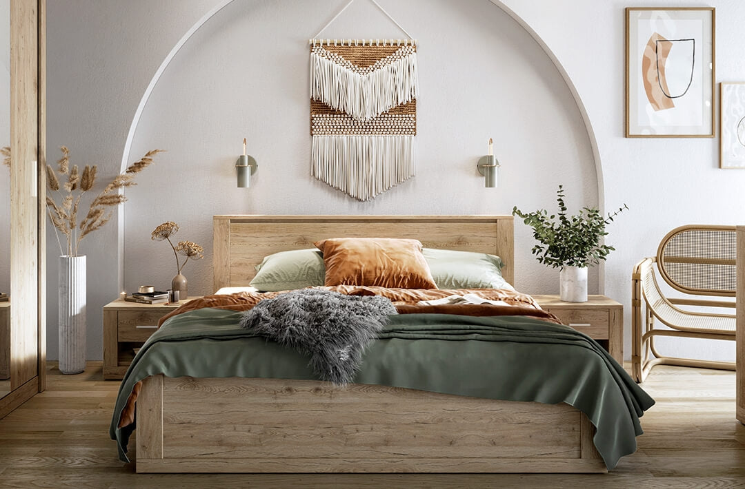 Ensemble de meubles de chambre à coucher Palk, avec lit 200 x 180 cm, 4 pièces Idea, Chêne San Remo