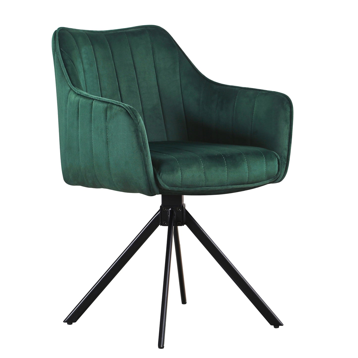 Lot de 2 chaises pivotantes recouvertes de tissu et pieds en métal, Alex, Velours Vert/Noir, L45xL59xH86 cm