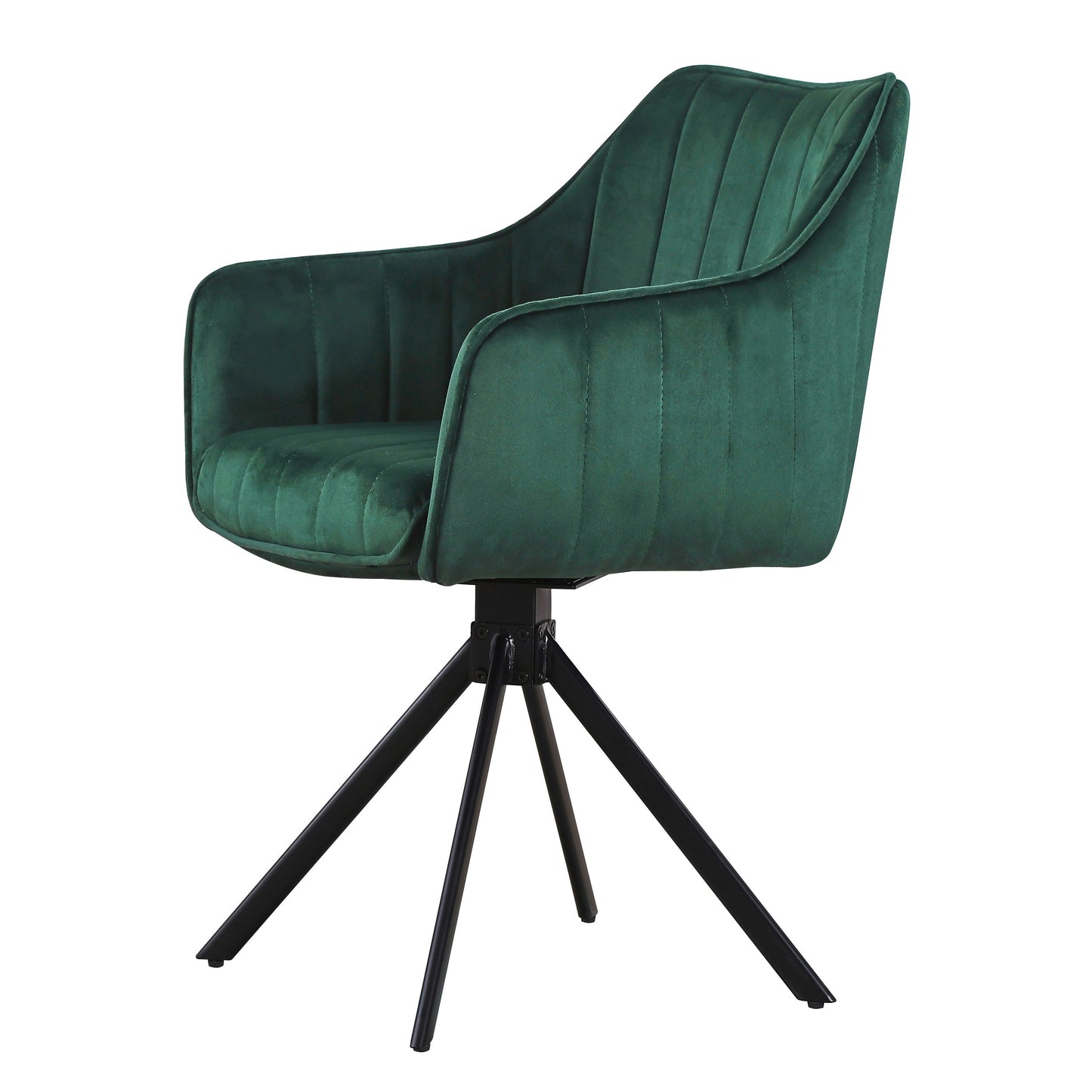 Lot de 2 chaises pivotantes recouvertes de tissu et pieds en métal, Alex, Velours Vert/Noir, L45xL59xH86 cm
