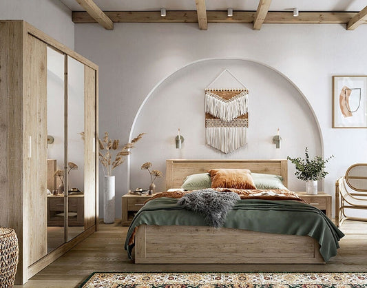 Ensemble de meubles de chambre à coucher Palk, avec lit 200 x 180 cm, 4 pièces Idea, Chêne San Remo