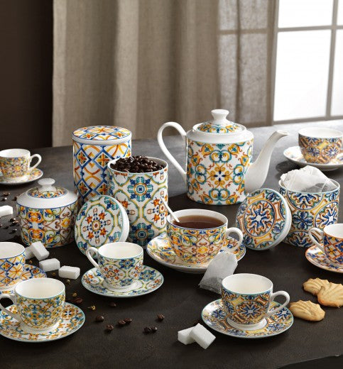 Tasse avec couvercle et infuseur, en porcelaine et acier inoxydable, Medicea Rings Multicolor, 350 ml