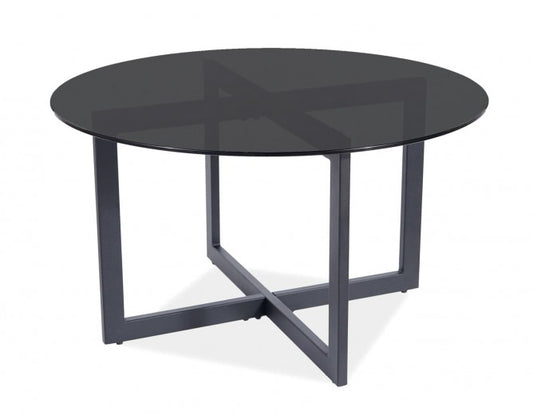 Table basse en verre et métal Almeria A, Noir, Ø80xH42 cm