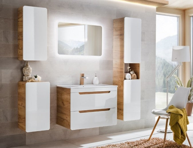 Meuble de salle de bain haut 2 portes, Aruba Blanc, l35xA32xH170 cm