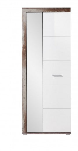 Armoire palette en aggloméré et MDF, avec miroir et 2 portes Krone Blanc / Natural, l77xA38xH202 cm
