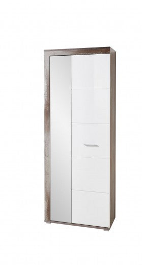Armoire palette en aggloméré et MDF, avec miroir et 2 portes Krone Blanc / Natural, l77xA38xH202 cm