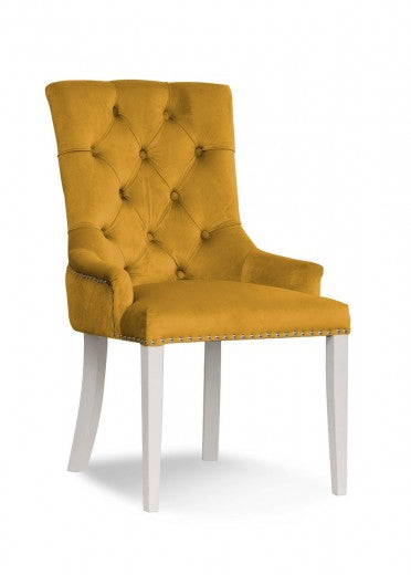 Chaise rembourrée avec tissu et pieds en bois August Velvet Mustariu / Blanc, l59xA70xH96 cm