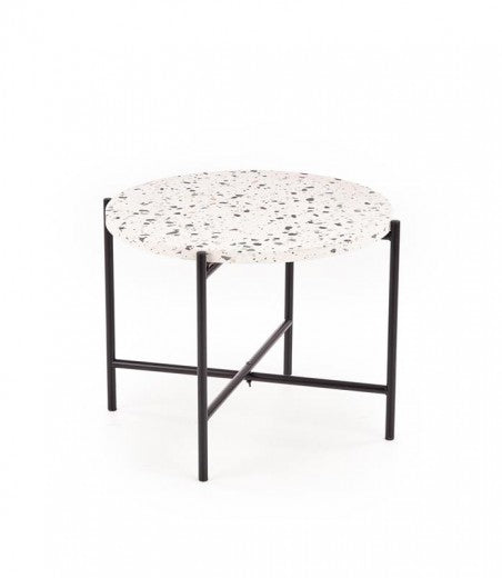 Table basse composite et métal Lastrico Blanc / Noir, Ø50xH40 cm