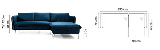 Canapé d'angle fixe avec transat à gauche, Vino Jaune, l235xA165xH78 cm