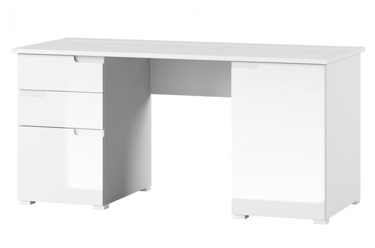 Table de bureau en bois et MDF, avec 2 tiroirs et 2 portes Gabrielle 15 Blanc, L158xl67xH76 cm