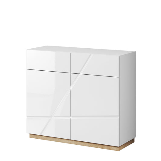 Commode en bois avec 2 portes et 2 tiroirs Futura 15, Blanc / Chêne Riviera, L100xl41xH91 cm