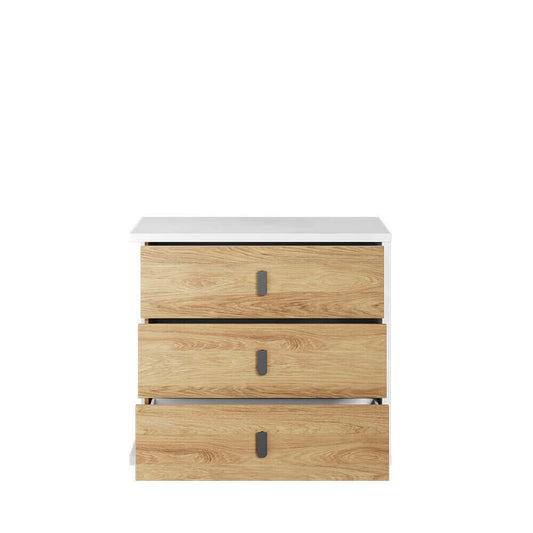Commode en bois avec 3 tiroirs, pour enfants et jeunes, Simi 04, Naturel / Blanc, L100xW41xH90 cm
