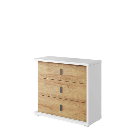 Commode en bois avec 3 tiroirs, pour enfants et jeunes, Simi 04, Naturel / Blanc, L100xW41xH90 cm