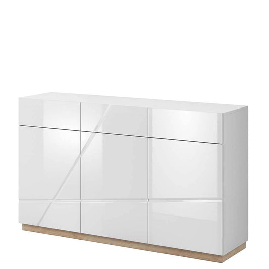 Commode en bois avec 3 portes et 3 tiroirs Futura 08 Large, Blanc / Chêne Riviera, L150xl41xH91 cm