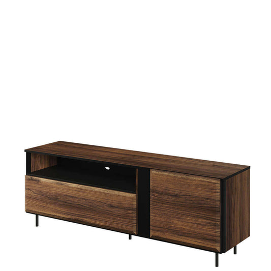 Commode TV en bois, avec 1 porte et 1 tiroir, Borga 03, Chêne Catane / Noir, L155xW41xH55 cm