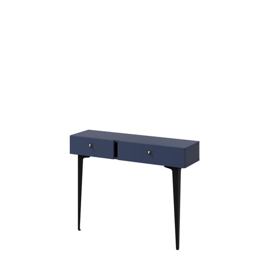 Console en bois clair avec 2 tiroirs, Coloris CS 07, Bleu Marine mat / Noir, L105xl30xH80 cm