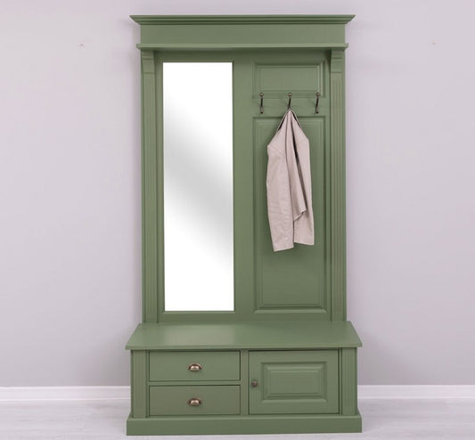 Restez avec l'étagère et le miroir, en bois de sapin, avec 2 tiroirs et 1 porte, Pasy PS539 peint, L121XA41XH210 CM