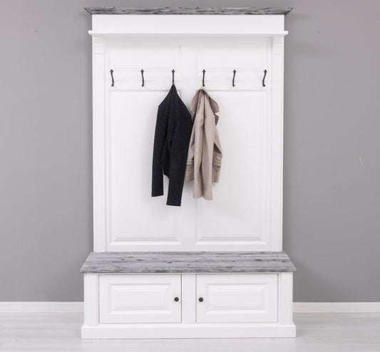 Cintre et étagère, bois de sapin, avec 2 portes, Pasy PS366, blanc peint P004 / P072, L140XA41XH210 cm