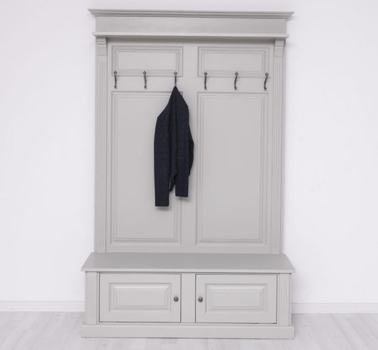 Cintre et étagère, en bois de sapin, avec 2 portes, Pasy PS366, p013 peint gris, l140xa41xh210 cm