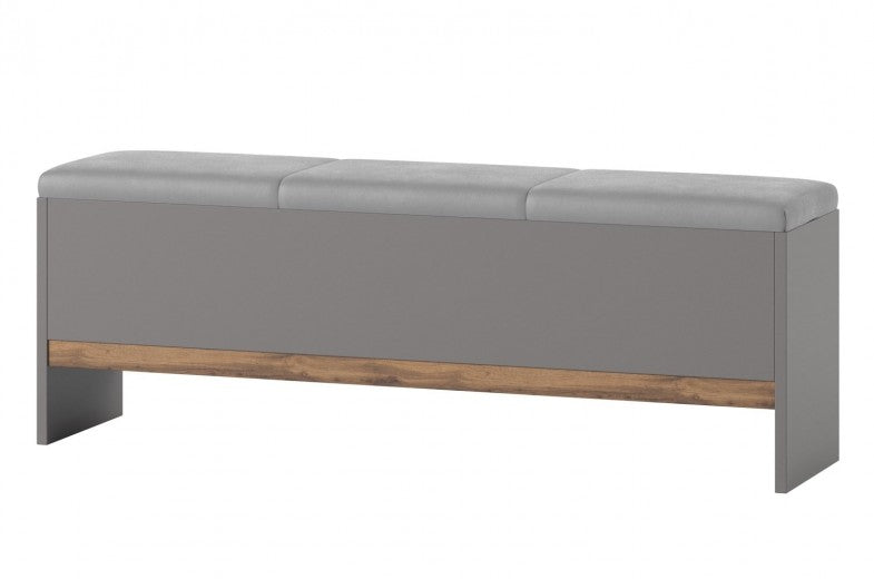 Banquette rembourrée en cuir écologique Livorno 65 Chêne / Gris, l165xA35xH53 cm