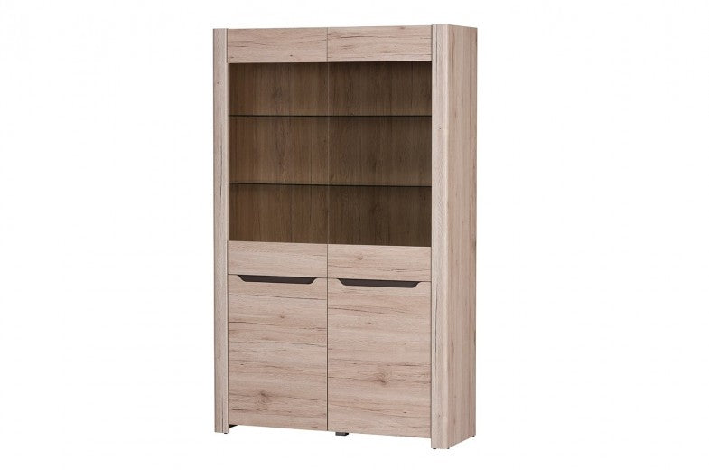 Vitrine en bois 2 portes Desjo 02 Chêne San Remo, l118xA42xH193 cm