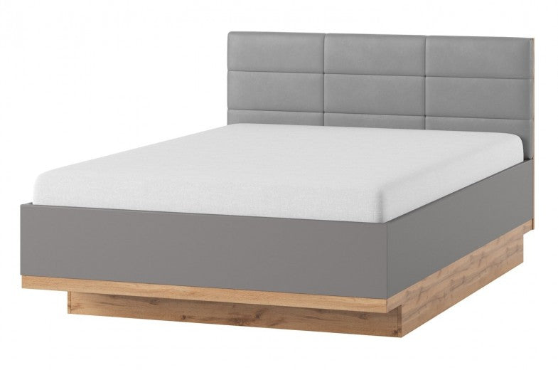 Lit avec tête de lit rembourrée en cuir écologique Livorno 66 Gris