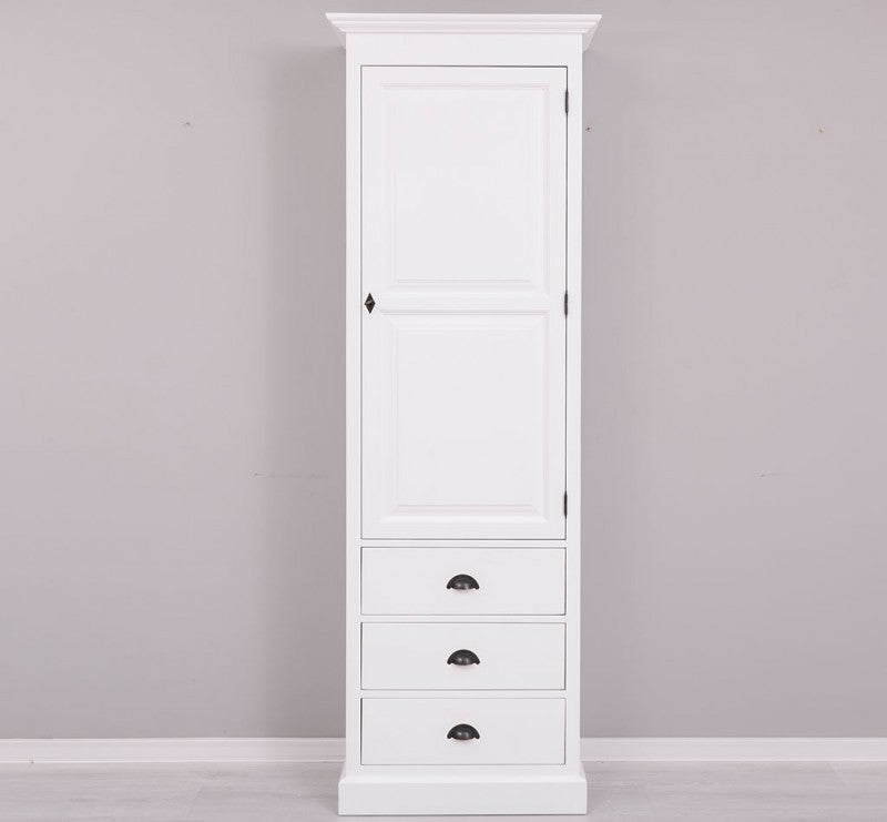 Armoire en bois de sapin avec 1 porte et 3 tiroirs, Pasy PS479 peint, l75xa40x220 cm-blanc