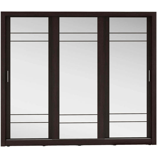 Armoire en bois clair avec 3 portes coulissantes et miroir Arti 02 Triple, Wengé Mat, L250xP60xH215 cm