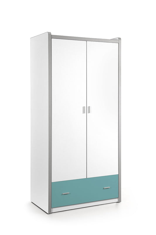 PAL et armoire en métal avec 2 portes et 1 tiroir, pour enfants blanc / turquoise, L96.5xa60xh202 cm
