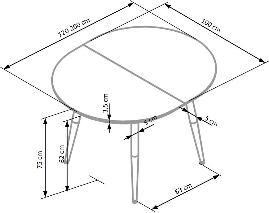 Table extensible en MDF et métal Edward Blanc / Honey Oak, L120-200xl100xH75 cm
