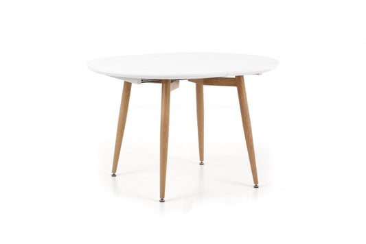Table extensible en MDF et métal Edward Blanc / Chêne San Remo, L120-200xl100xH75 cm