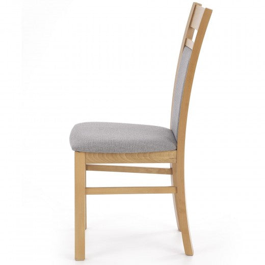 Chaise en bois de hêtre, tapissée de tissu Gerard 2 Gris / Chêne, l46xA55xH97 cm