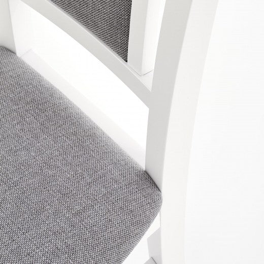 Chaise en bois de hêtre, tapissée de tissu Konrad Gris / Blanc, l46xA57xH96 cm