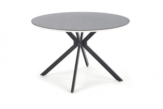Table en verre, MDF et métal Avelar Noir / Blanc, Ø120xH76 cm