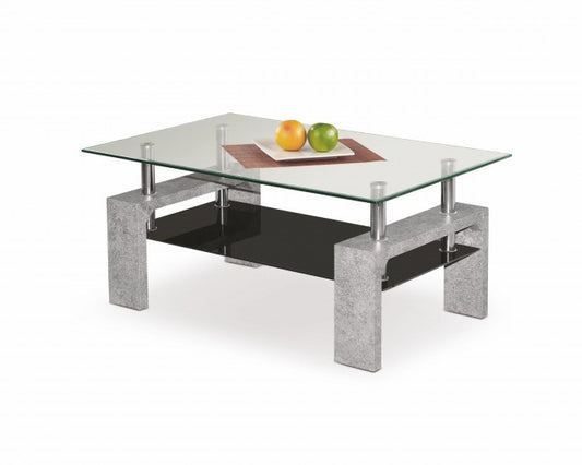 Table basse, en MDF et verre Diana Intro Béton Gris / Transparent, L100xl60xH45 cm